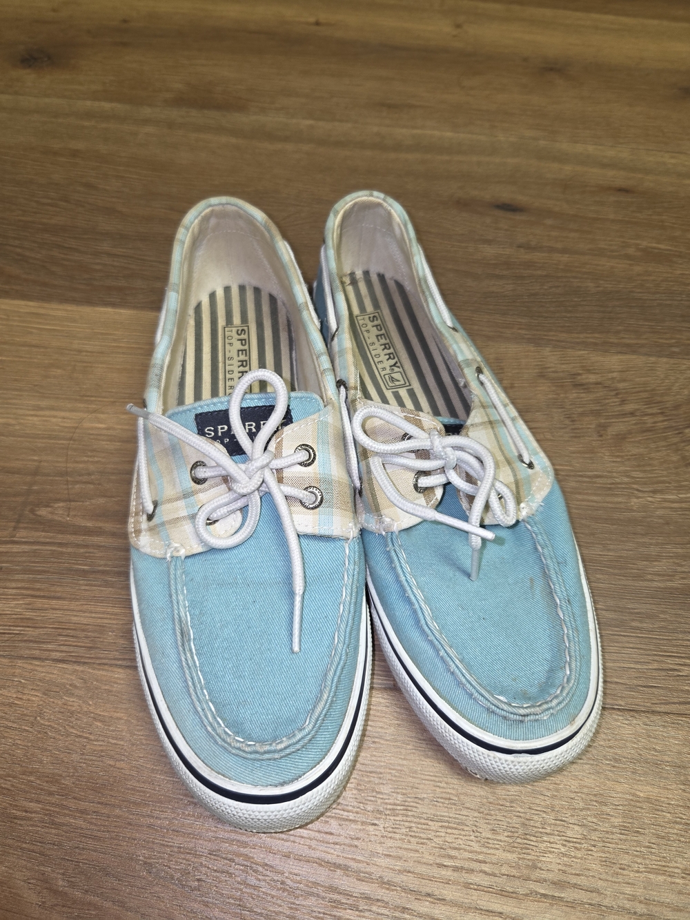 Sperry Turquoise Canvas Plaid-Trim Boat Shoes